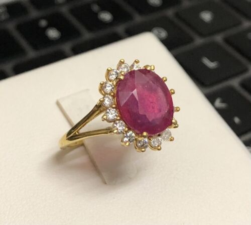 925 Sterling Silver Genuine Red Ruby Oval Shape Sizable Woman Ring 13