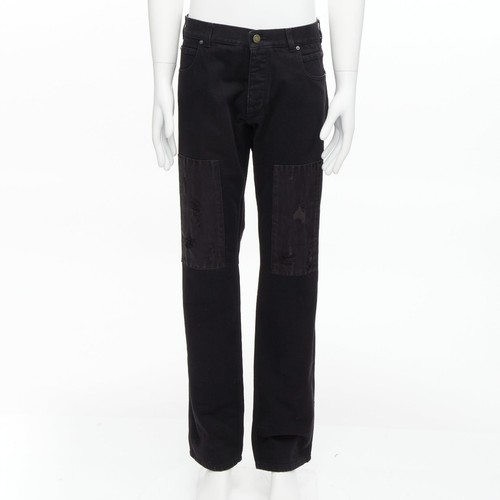 CALVIN KLEIN 205W39NYC Raf Simons black distressed satin patch washed jeans 31"