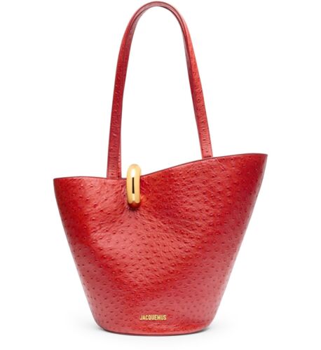 JACQUEMUS The Medium Bambola $1590 Red Embossed Bucket Bag New Authentic