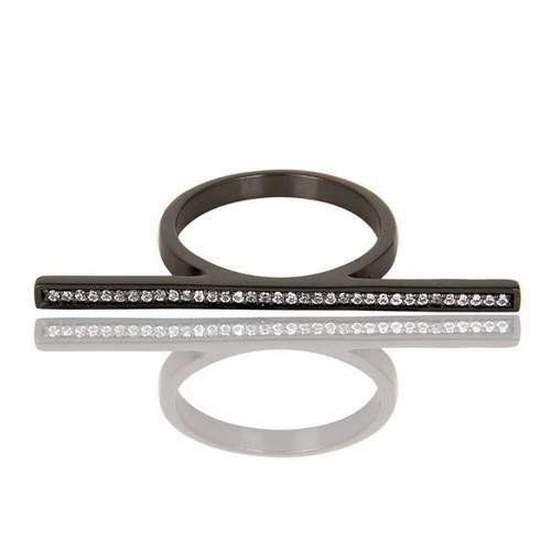 Black Rhodium sterling Silver Bar Rings Statement Promise Rings For Women