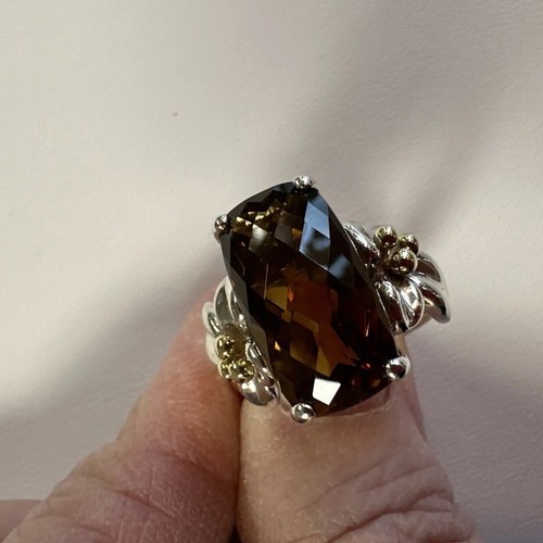 Ann King 925 Sterling Silver 18k Gold Cinnamon Quartz Ring  Sz 9