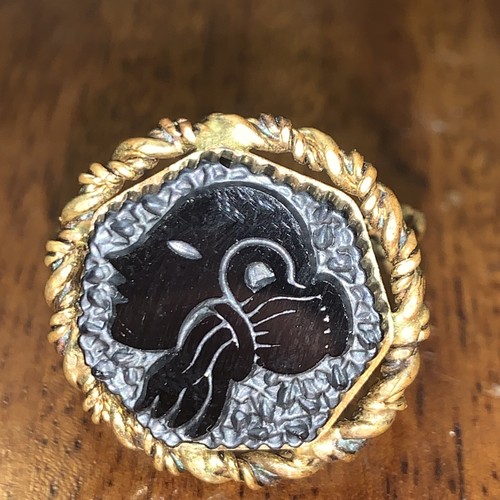 Vintage Black Intaglio Cameo Ring Size Adjustable West Germany