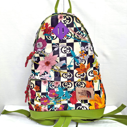 GUCCI x The North Face Floral Multicolor Green Nylon Leather Backpack 650288