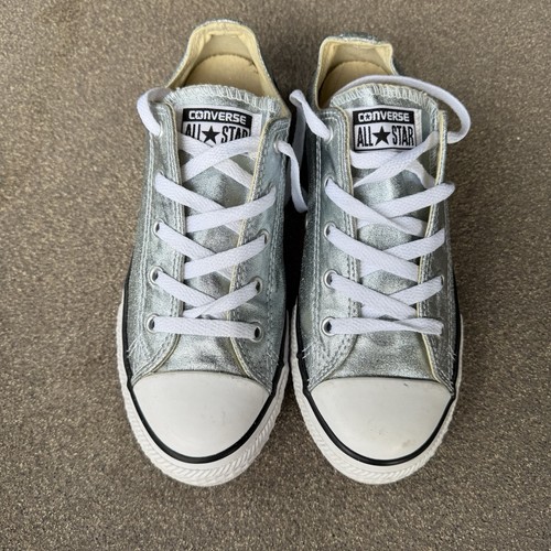 Converse Chuck Taylor All Star Kids Silver Glitter Low Top Slip On Sneakers 3