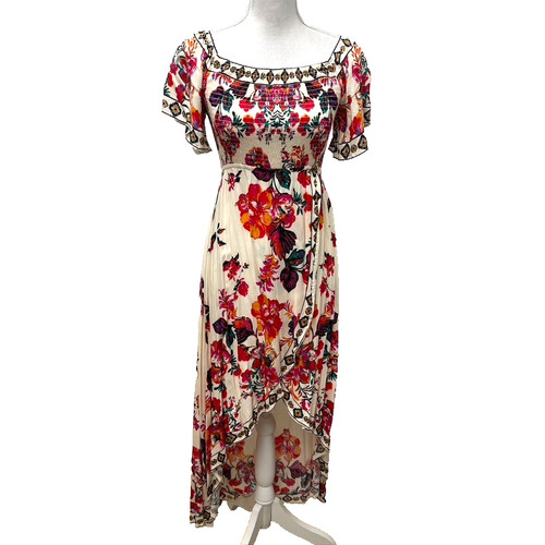 Lulus Danica abito midi smocked donna piccolo floreale finto avvolgente romantico giardino