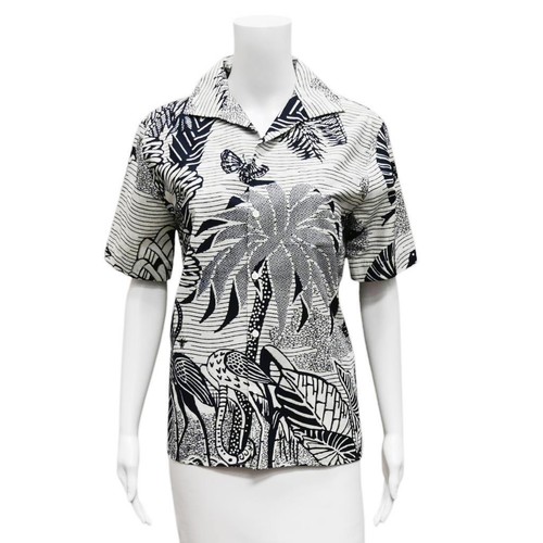 CHRISTIAN DIOR   Tropical Print Button Down Blo Size 4