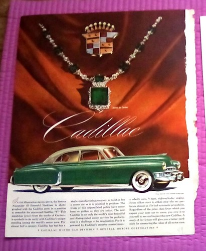 1949 Cadillac Jewels Cartier Alessandro II Collana Smeraldo 10 5 x 13 5 Stampa Pubblicità