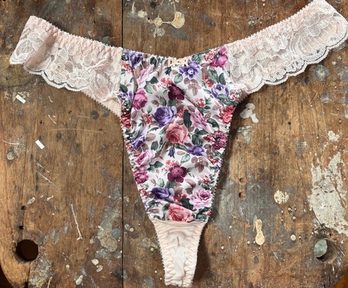 Vintage Christian Dior 90s Blush Lace Floral Logo High Rise Thong Panties