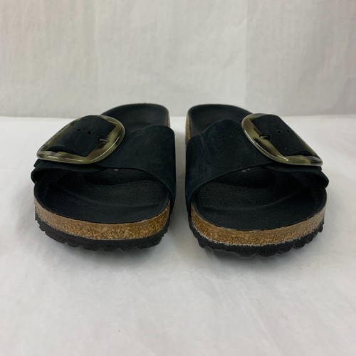VEJA Birkenstock Nuovo con Scatola Madrid Tartaruga Grande Fibbia Nero Nabuk Pelle Stretta