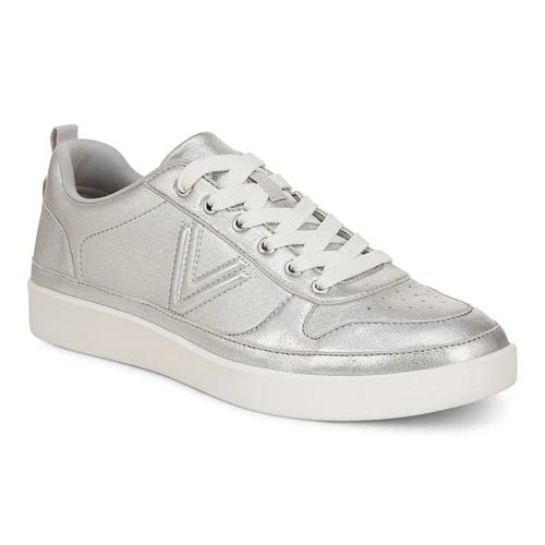 Vionic Elise Women's Leather Casual Comfort Sneakers Silver   9 Medium
