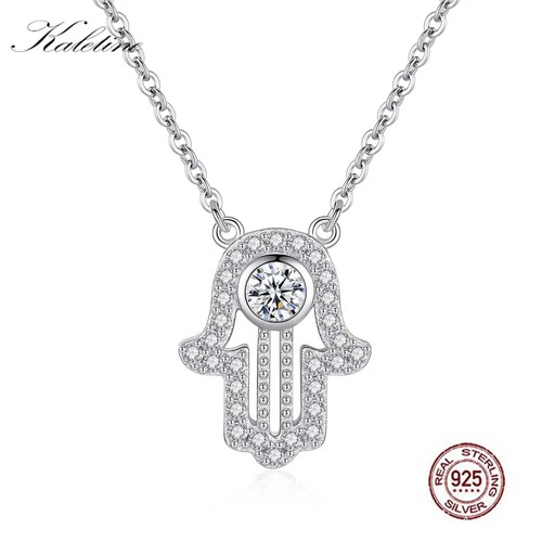 VETEMENTS Hamsa Collana Mano   Ciondolo Zircone Catena Lunga Chokers Argento Sterling Gioielli