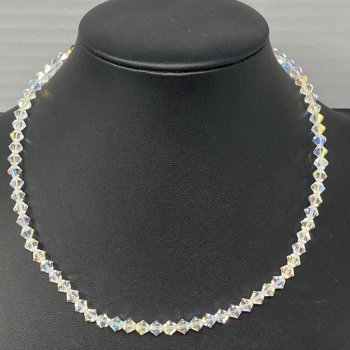 VETEMENTS Collana Cristallo Trasparente Bicono Vetro Perline Collare Vintage Chiusura Gancio Vacanze 18"