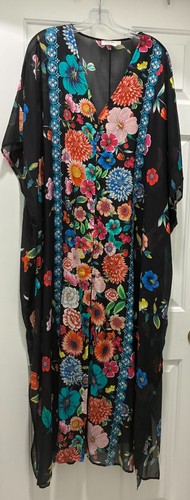 Johnny Was L XL Evening Palace Maxi Kaftan Dress V Neck Long Coverup $278