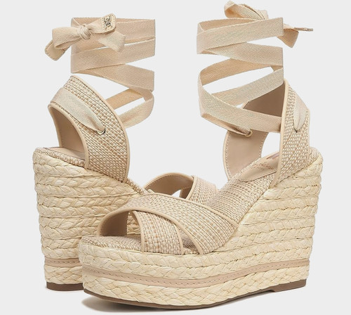 Sandali donna Sam Edelman Vaughn tessuto naturale rafia zeppa tg 9 5 nuovi con scatola