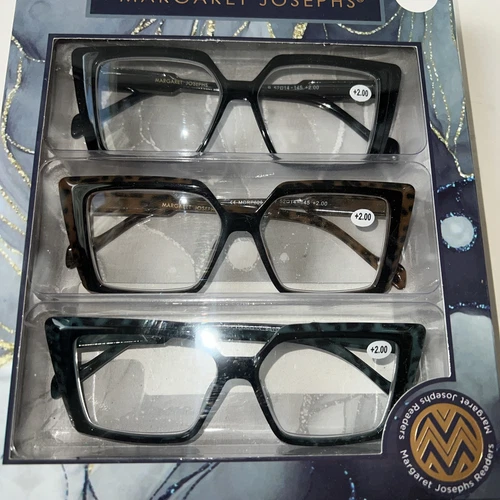 Margaret Josephs 3 PACK BOXED Premium Reading Glasses +2.00 BLACK BLUE TORTOISE