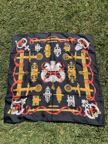 Hermès HERMES Black "Ferronnerie" Carré 90’s Silk Scarf Square Fabric 34 X 34