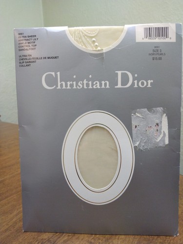 Collant vintage Christian Dior ultra trasparente CT SF astratto giglio perle avorio taglia 3