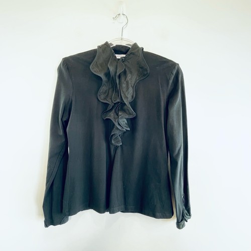 Anne Fontaine Size 44 14 Black Ruffle Front Elmire Long Sleeved Shirt Designer