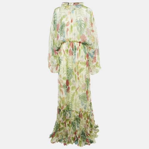 Abito Gucci verde stampa tropicale lurex seta Zaixi M
