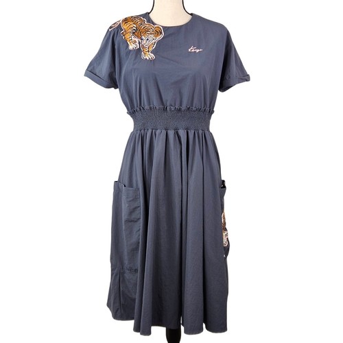Kenzo Embroidered Tiger Grey A Line Midi Dress   Youth Girl 16 18   Women's 2 4