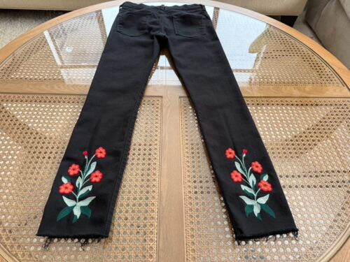 Black Gucci Jeans with Floral Embroidery on Back Leg