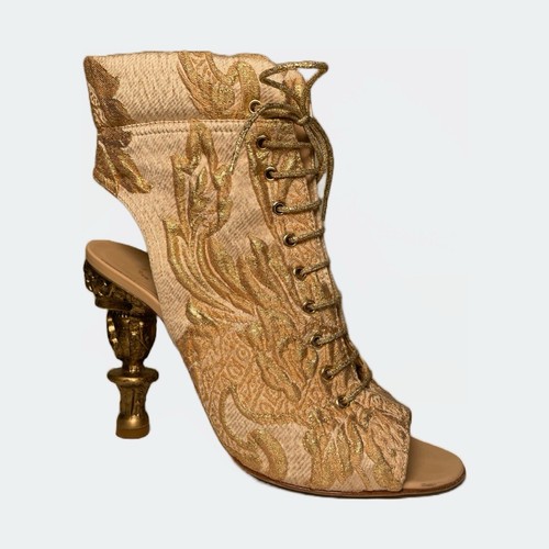Chanel 2013 G Brocade Open Toe Heels With Carved Heel Women’s 37.5