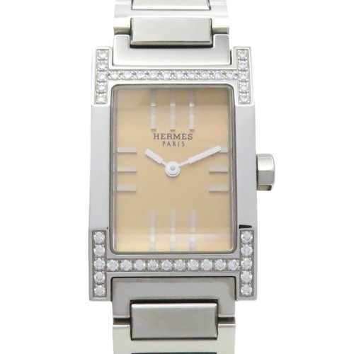 HERMÈS Orologio HERMES Tandem TA1.230 Quarzo Quadrante Arancione Lunetta Diamante Acciaio Inox