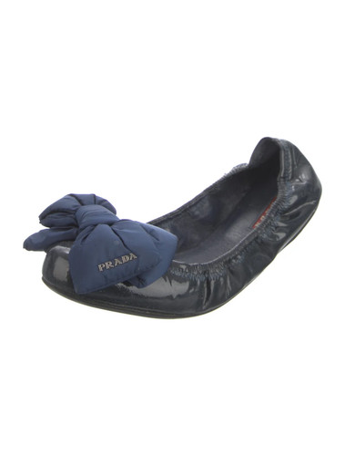 Balletto piatto 100% originale Prada bordo pelle verniciata tessuto fiocco logo EU 40   US 9 5