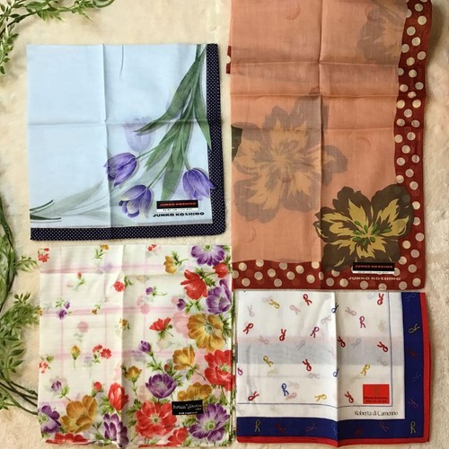 Junko Koshino Floral 2 piece Roberta Ribbon Motif Valentino Handkerchief Set of