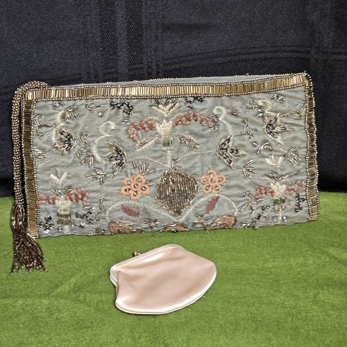 Portafoglio pochette vintage ZARA con perline verde  bronzo  marrone e oro con portamonete