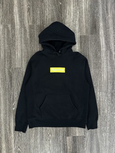 Size M   Supreme Box Logo Hooded Sweatshirt FW17 Black Neon Yellow