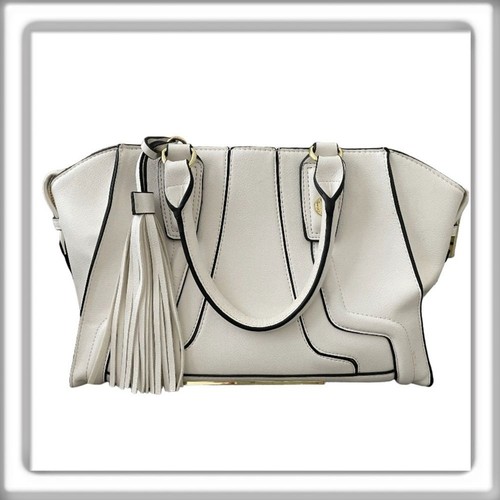 Steve Madden Off White Black Details Top Handle Purse Handbag Tassel