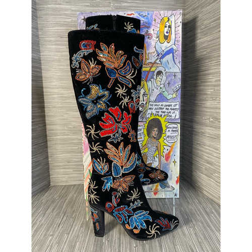 JEFFREY CAMPBELL Jeffery Campbell stivali donna a punta multicolore velluto ginocchio zip 5 M