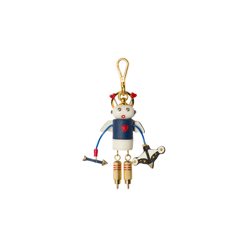 Prada Cupido Saffiano Leather Keychain Trick Bright Blue White