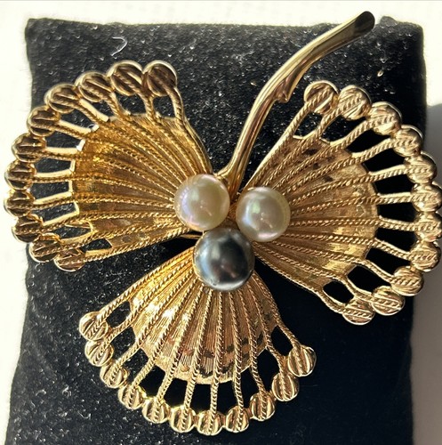 Rare GROSSE Dior Designer 1968 Germany Faux Pearl Brooch Three Leaf Clover VTG