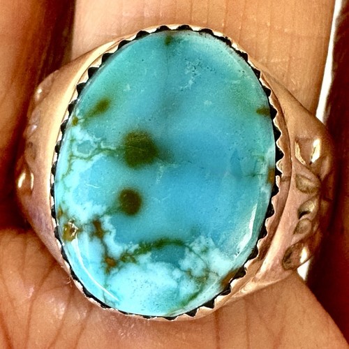 Navajo Turquoise Ring Band Sz 9 Annie Lincoln Sterling Handmade Signet Native Am