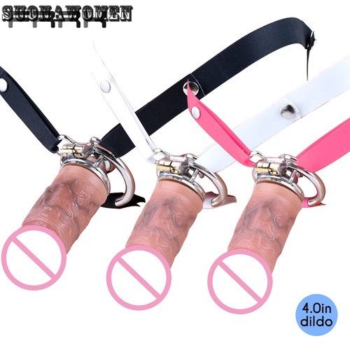 Chromed Flat Chastity Cage with Head Attachment Inversion Kit Cage Lock Rings