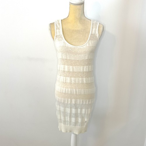Abito Vintage Thomas Burberry Trasparente Bianco Righe Maglia XS Beachy Vacation