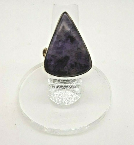 Sterling Silver and Purple Jasper Artisanal Ring Large Triangular Stone Size 6.5