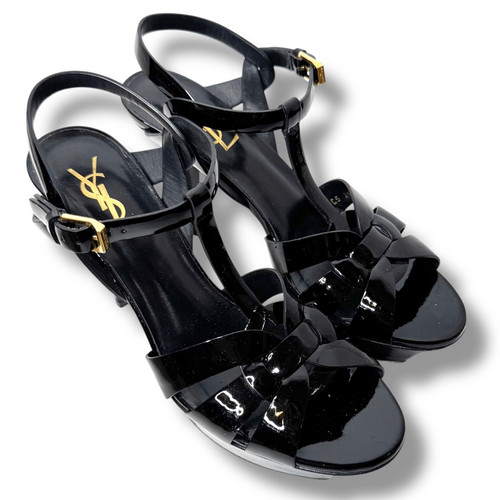 SAINT LAURENT (YSL) Sandali con tacco alto Saint Laurent Tribute neri in vernice plateau misura 37 5