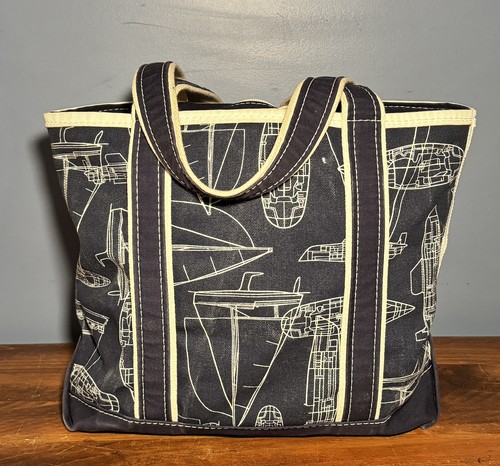 L.L.BEAN L.L. Bean Boat and Tote Shoulder Bag Rare 1990s Nautical Print • Zippered Top