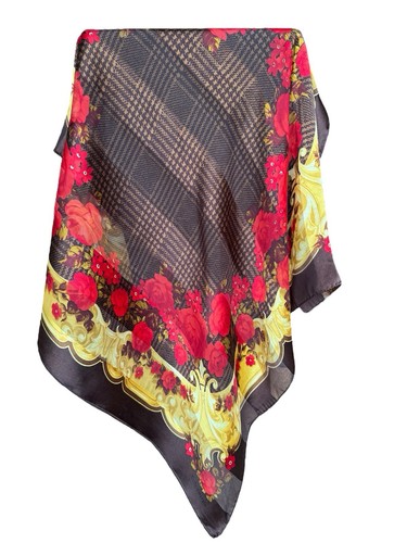 Vintage Valentino 100% silk scarf brown g red royal floral rare Italy