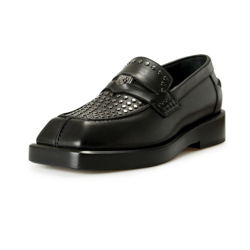 Scarpe mocassini Versace uomo nero 100% pelle argento Medusa&Studs US 12 IT 45