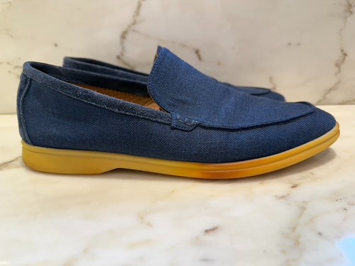 SCARPA Scarpe mocassini uomo Loro Piana blu tela e camoscio 'Summer Walk' 46 13