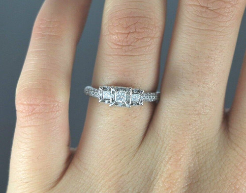$1 399 Kay ZEI 10K White Gold 3 Stone Princess Round Diamond Engagement Ring 6.5