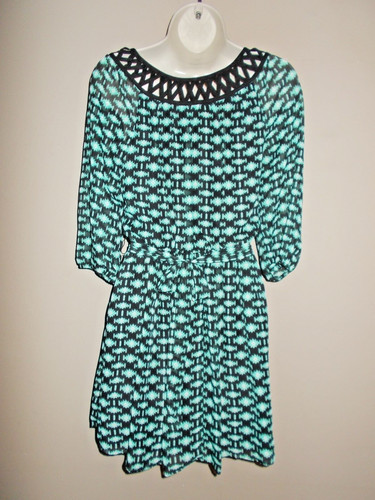 ESSENTIALS Sequin Hearts Womens Size S Multi Color Geometric Lined Basic Dress 3 4 Sleeves