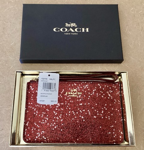 Coach Wristlet Purse F22705 Red wine Glitter NIB
