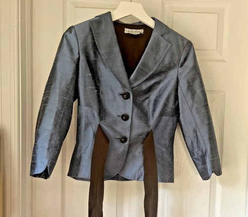 Kay Unger New York Metallic Silver Blue Blazer Sz 4 Jacket Dressy 100% Silk