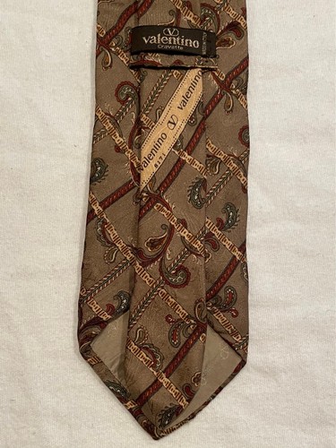 Valentino cravatte coffee brown floral check pattern silk tie made in Italy