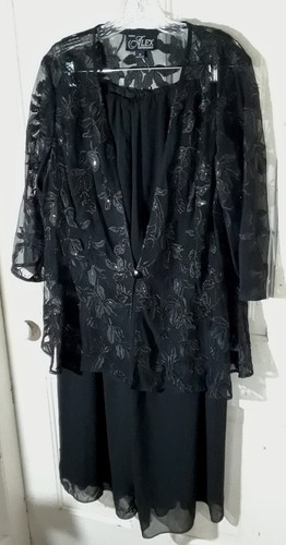 Alex Evenings Womens 2 pc. Black Wide Leg Pants and Lace Jacket Sz. 1x
